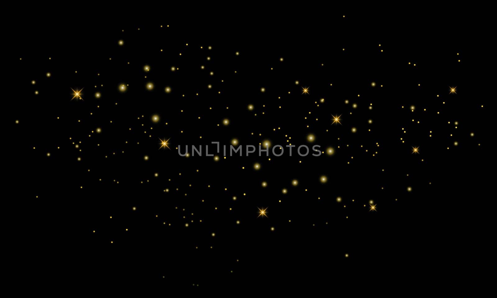 Glitter gold particles background effect for luxury greeting card. Christmas glowing light bokeh background texture.
