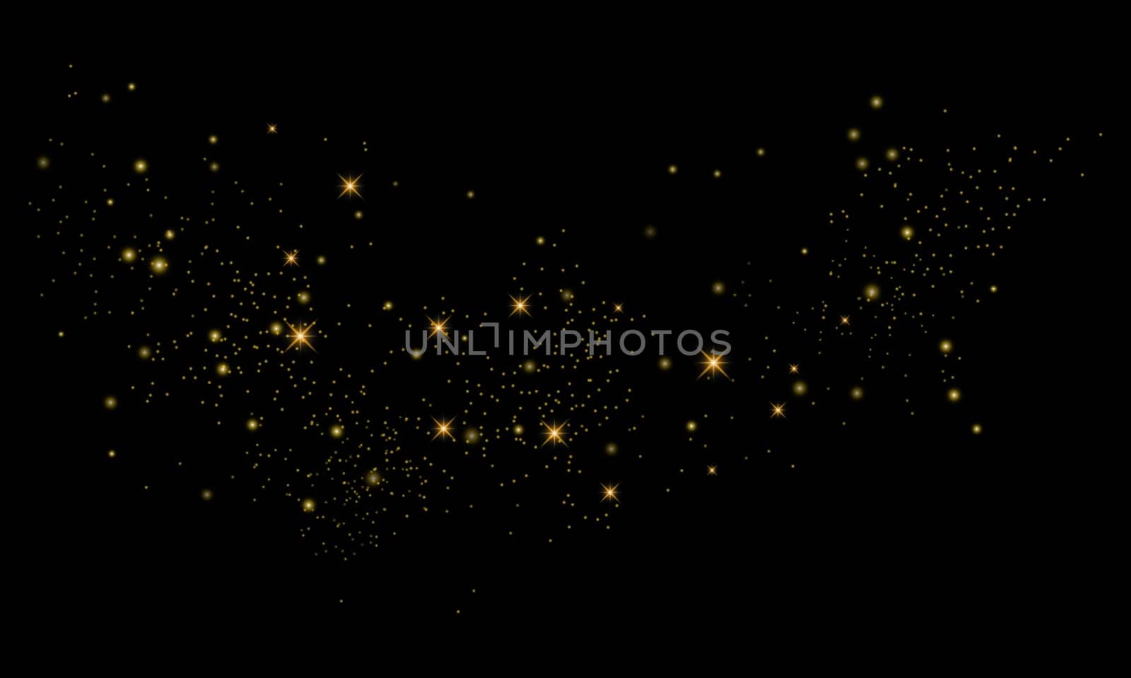 Glitter gold particles background effect for luxury greeting card. Christmas glowing light bokeh background texture.