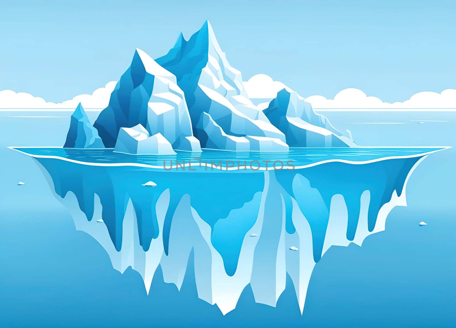 Illustration of Iceberg with reflection in water. Floating icebergs in the ocean. Vector illustration for your design.