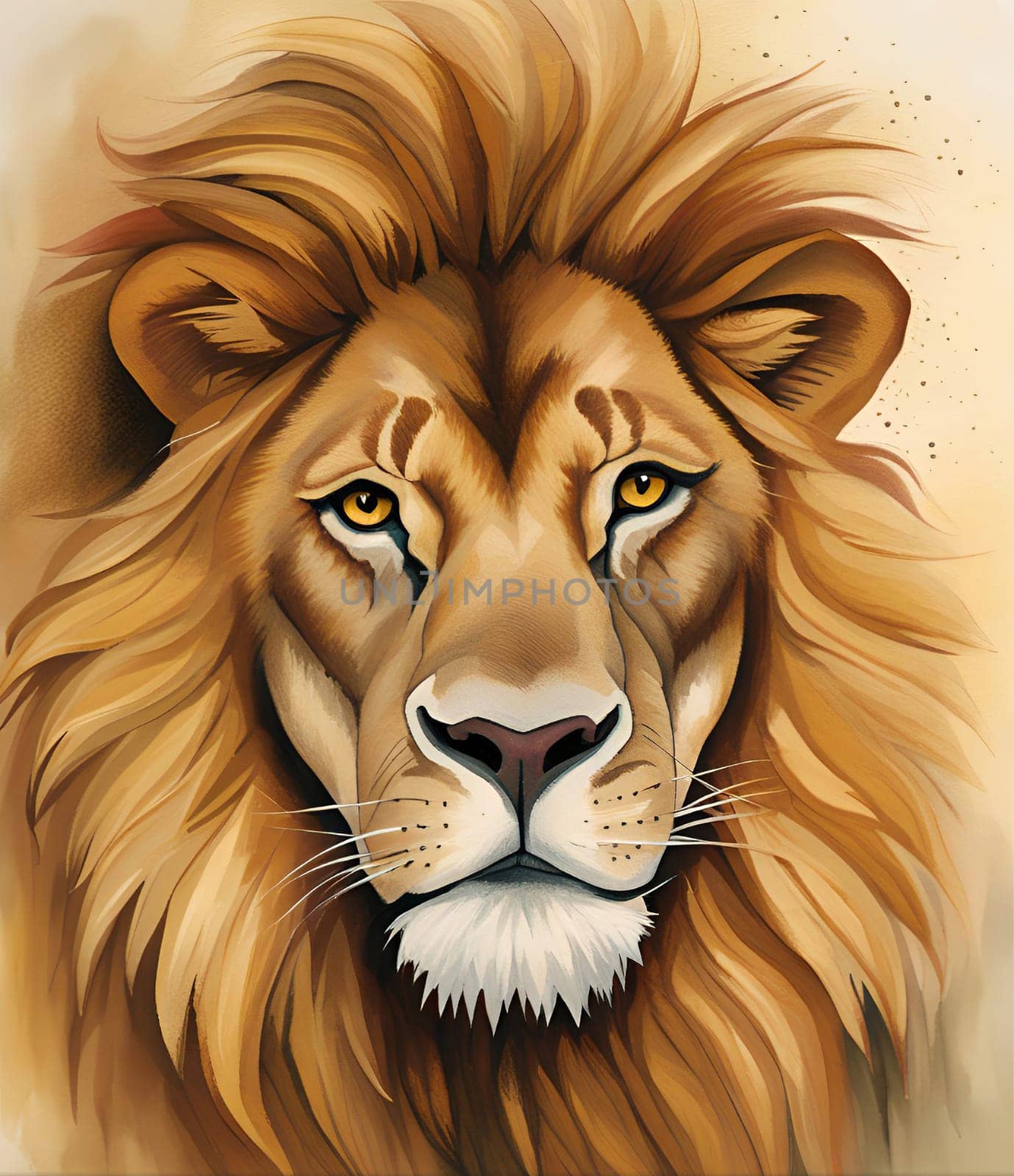 Portrait of a lion. Vector illustration isolated on white background.Lion head in the style of a digital painting.