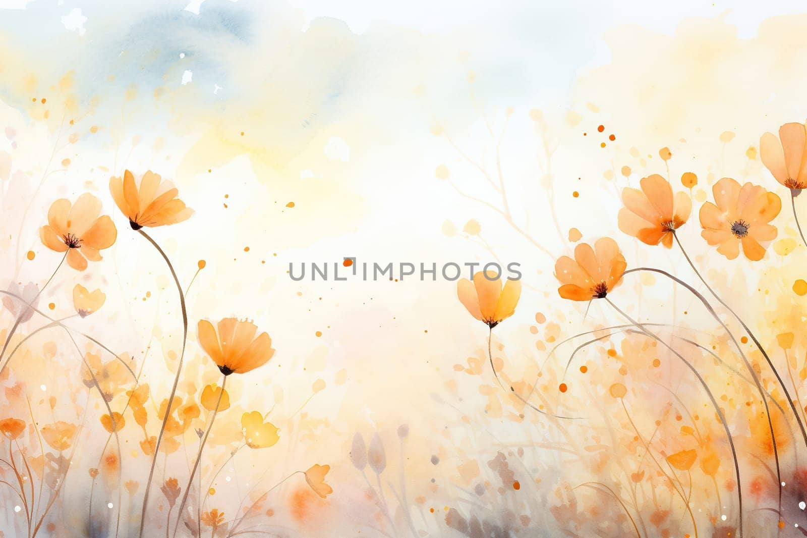 Flower arrangement with poppies. Picturesque watercolor background.