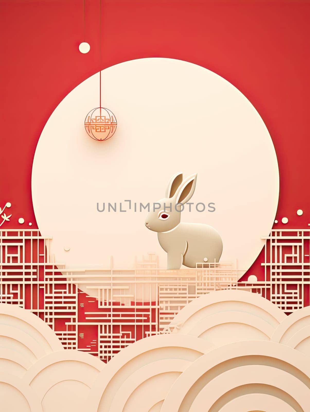 Mid-autumn festival greeting card, moon rabbit. Chinese character is happy mid-autumn festival by papatonic