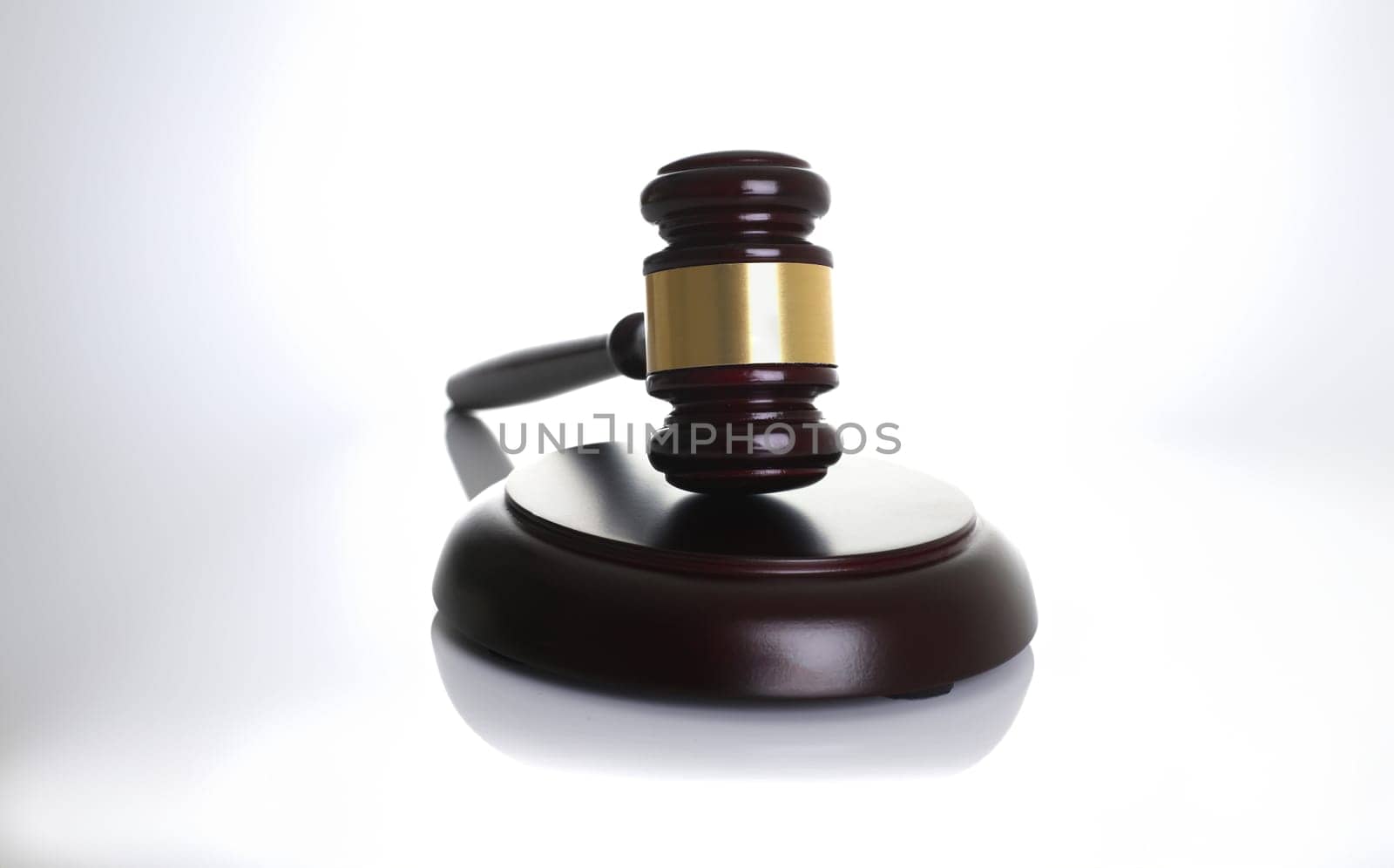 Judge hammer with stand isolated on white background for making decisions disputes of an arbitration court lawfulness actions of lawyers prosecutor and a lawyer bringing to order and responsibility..