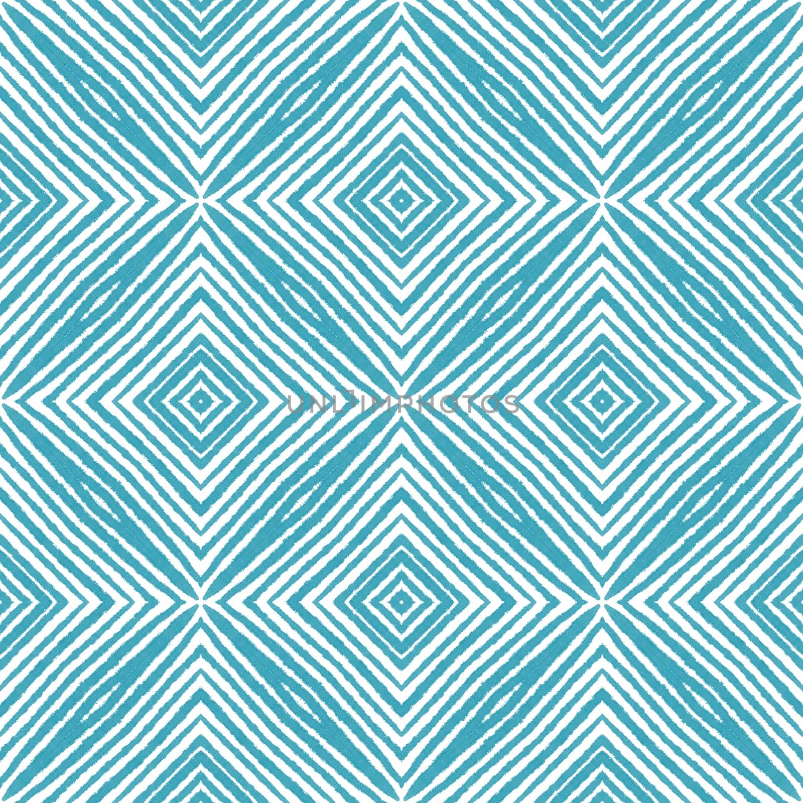 Striped hand drawn pattern. Turquoise symmetrical by beginagain
