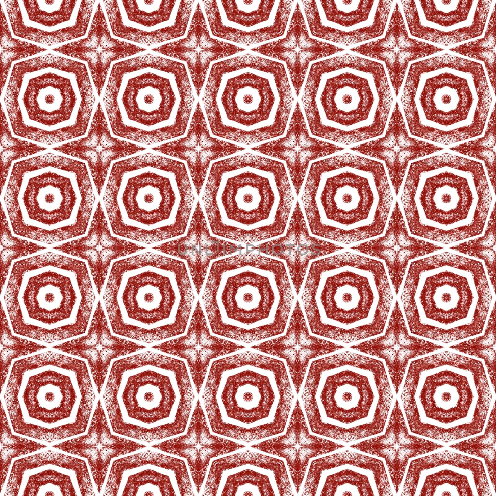 Ethnic hand painted pattern. Maroon symmetrical kaleidoscope background. Summer dress ethnic hand painted tile. Textile ready symmetrical print, swimwear fabric, wallpaper, wrapping.