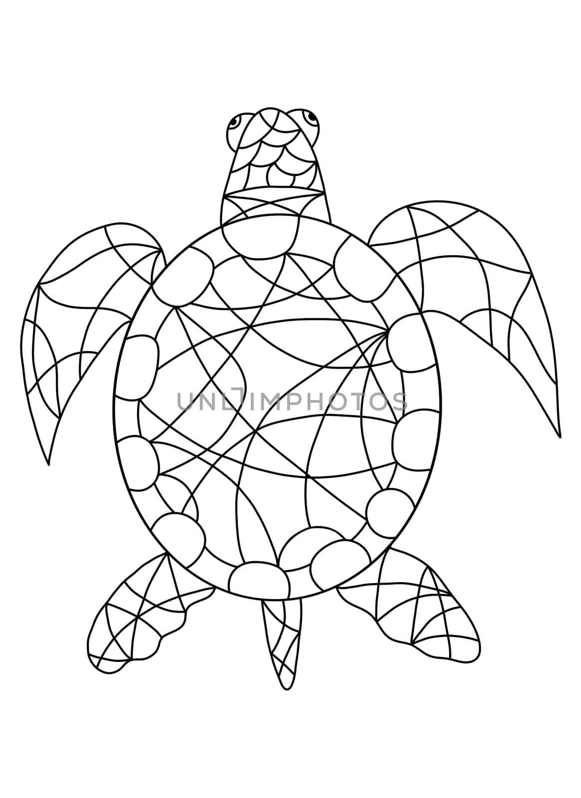 Sea Turtle Icon Isolated on White Background. Tortoise Mosaic Tiles in Stained Glass Window Style. Terrapin for Coloring Book Pages for Adults.