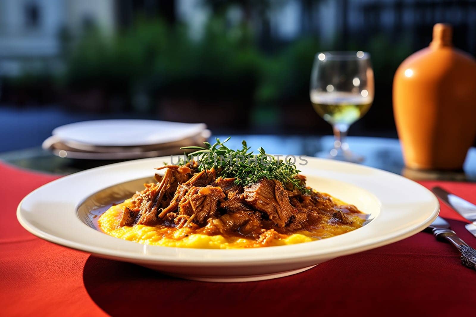 Cassoeula, traditional Lombardy dish with a stew made with pork meat and cabbage, often served with polenta. Italian seasonal comfort dish.