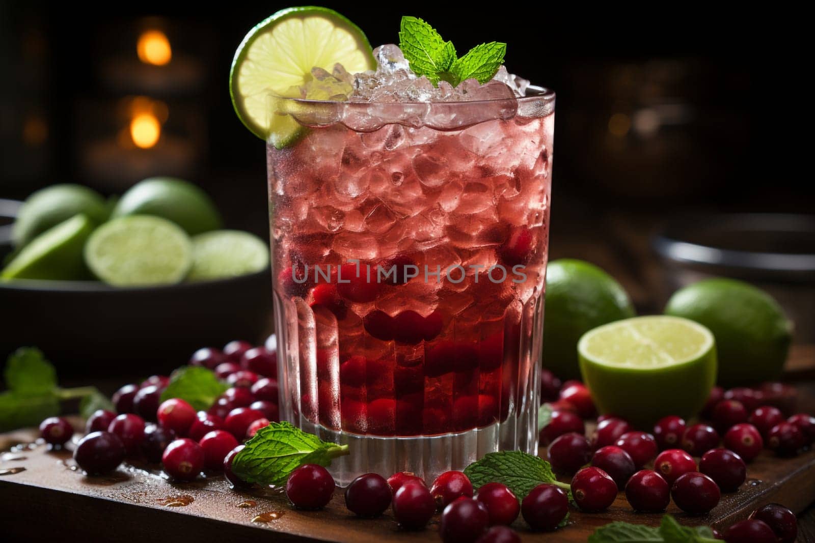 Cranberry Mule with vodka, ginger beer, cranberry juice, lime. Christmas cocktail idea.
