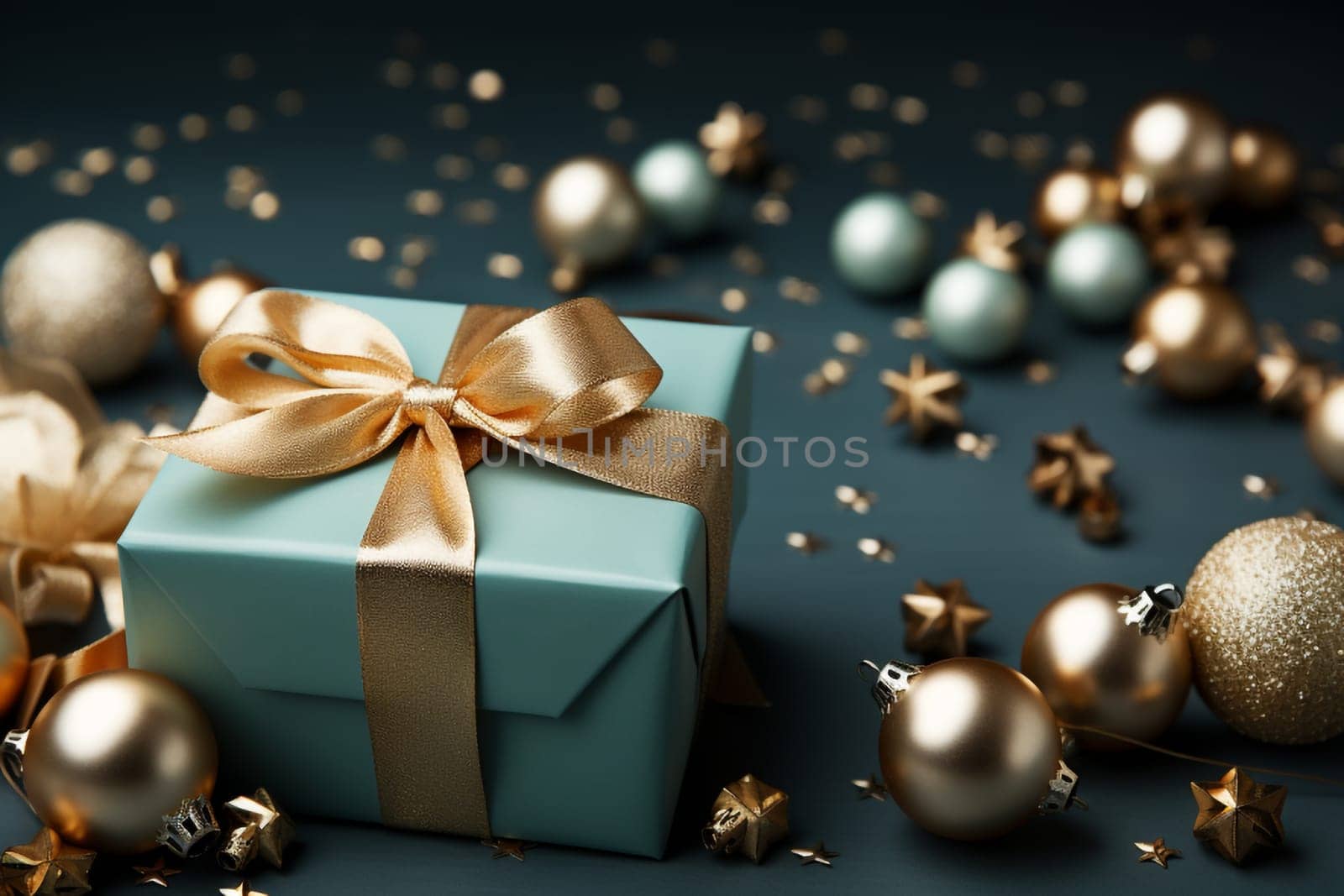 Christmas gift on light pastel green background by Ciorba