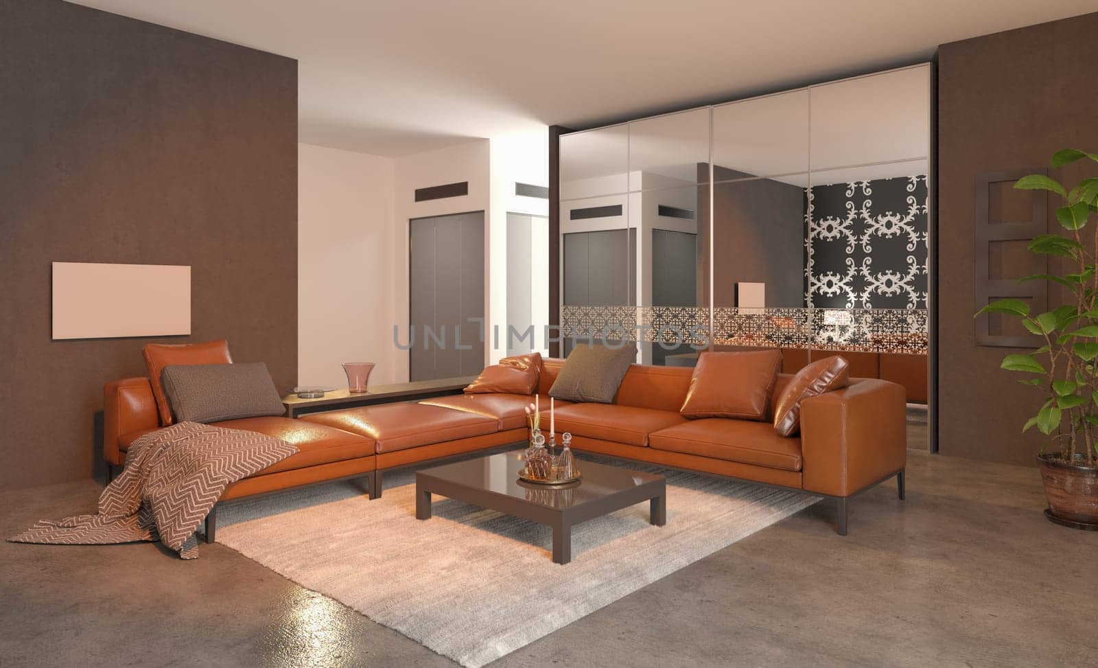 3D illustration of a modern apartment interior.