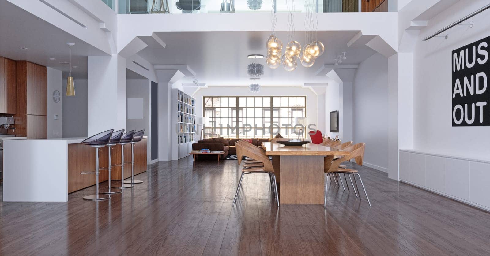 3D illustration of a modern apartment interior.