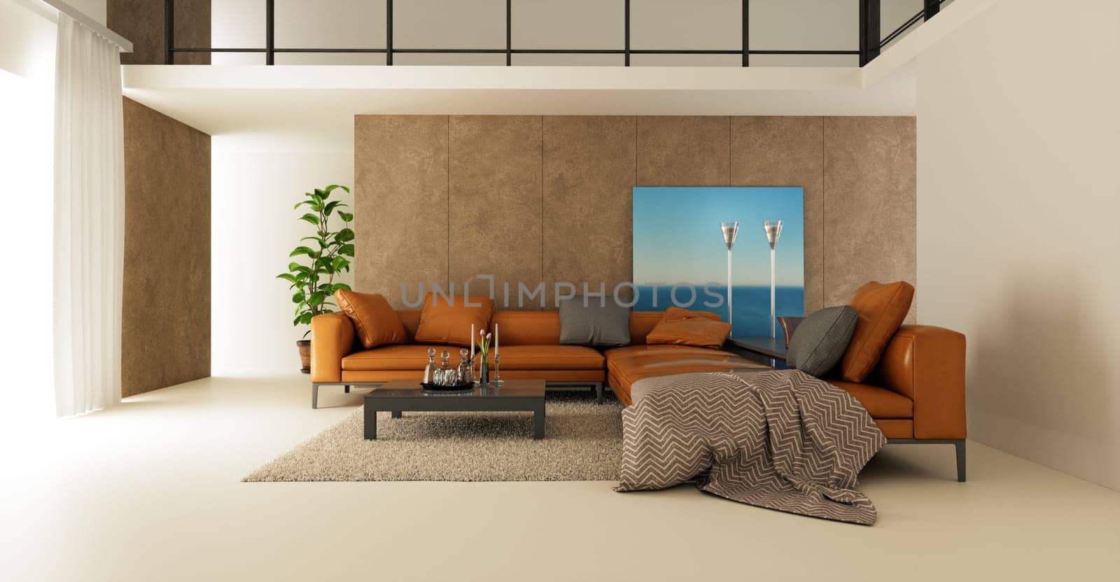 3D illustration of a modern apartment interior.