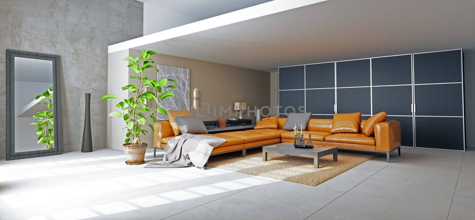 3D illustration of a modern apartment interior.