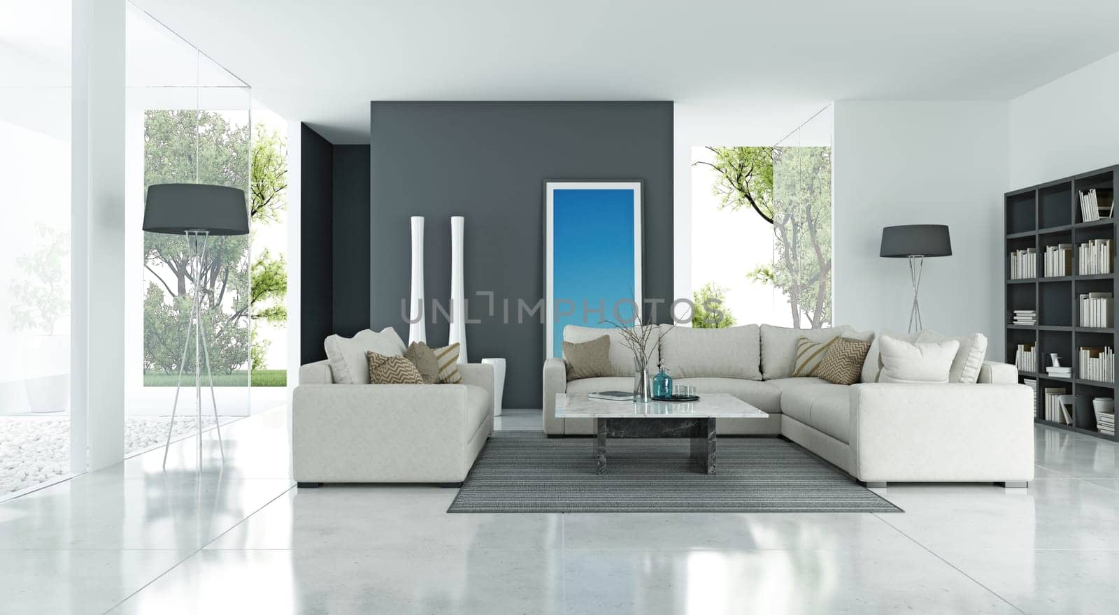 3D illustration of a modern apartment interior.