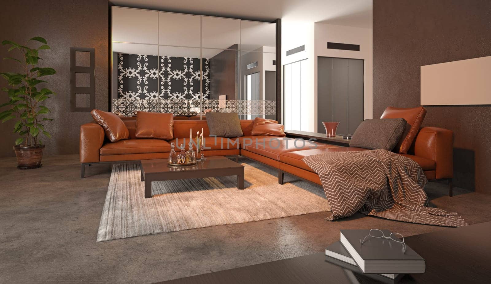 3D illustration of a modern apartment interior.