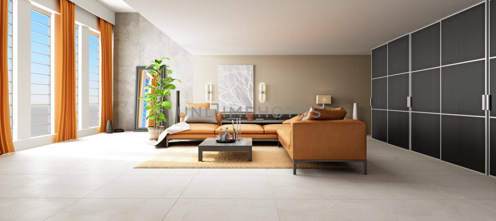 3D illustration of a modern apartment interior.