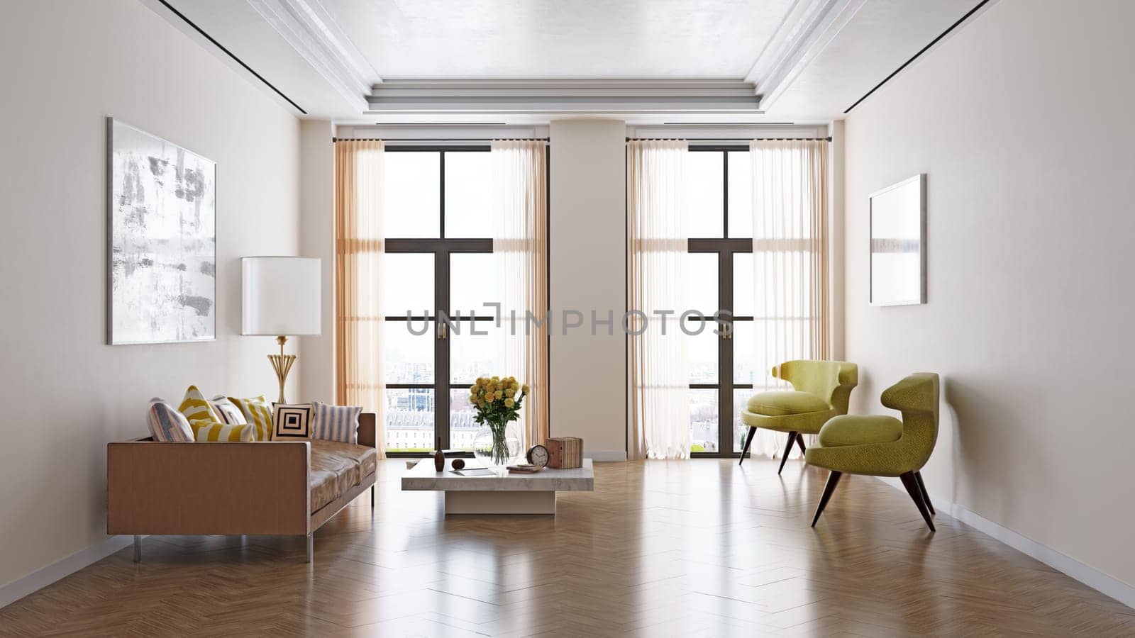 3D illustration of a modern apartment interior.