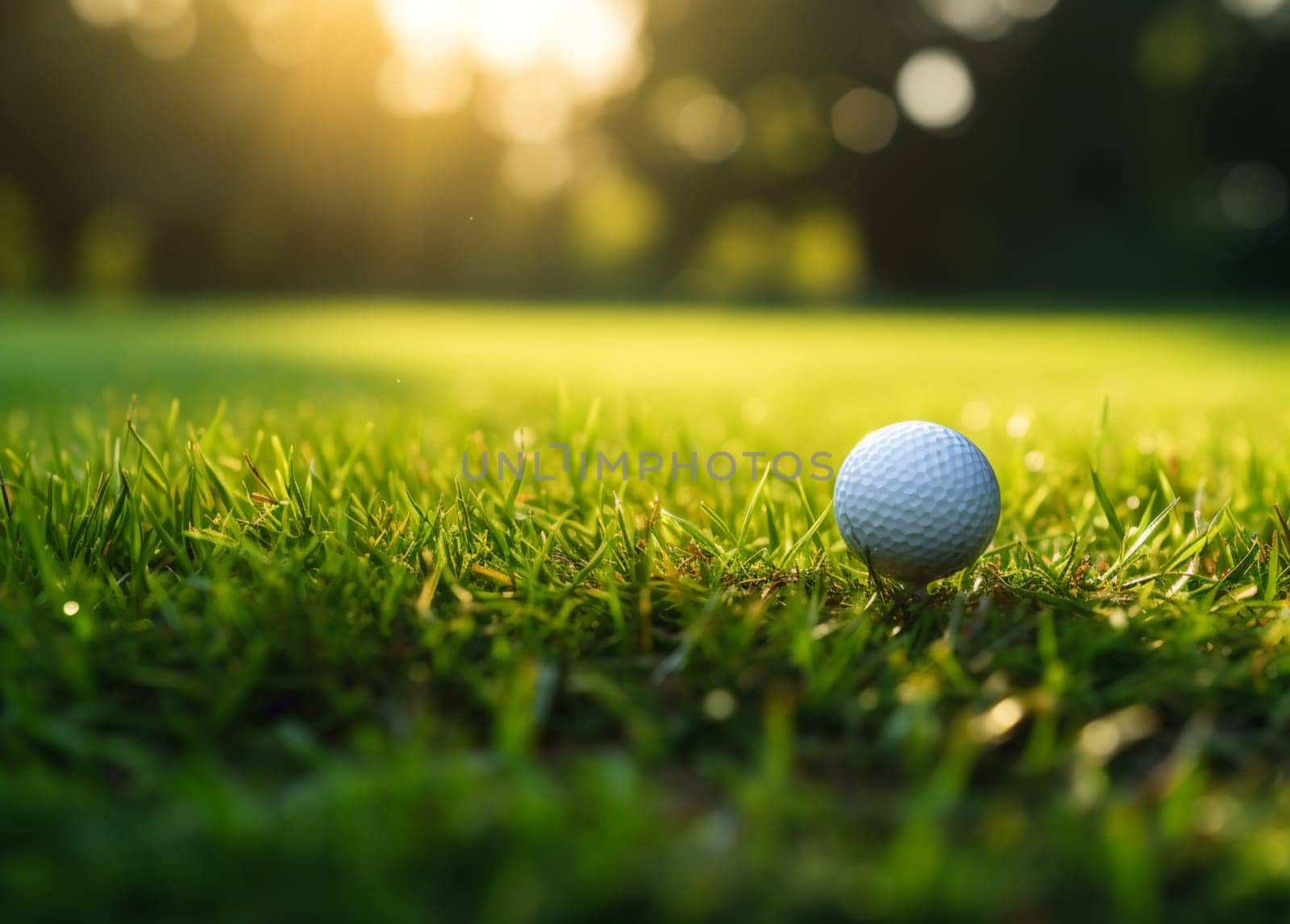 Golf club and ball in grass. High quality photo