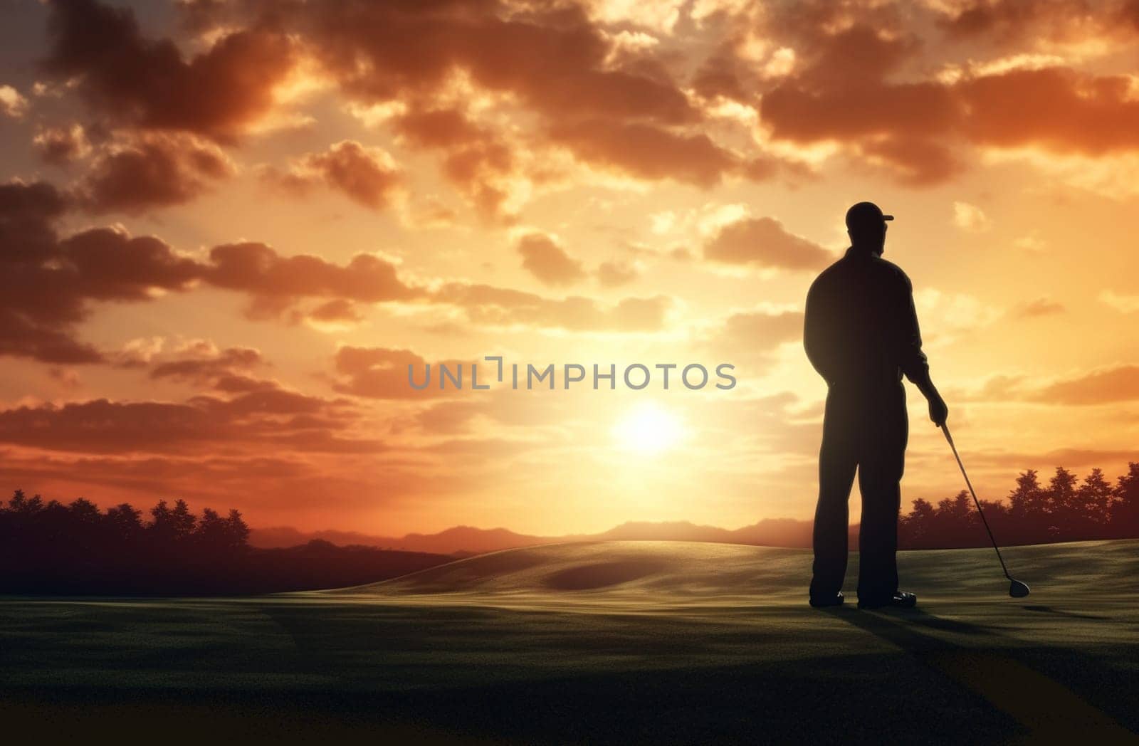 Golf player teeing off. Man hitting golf ball by Andelov13