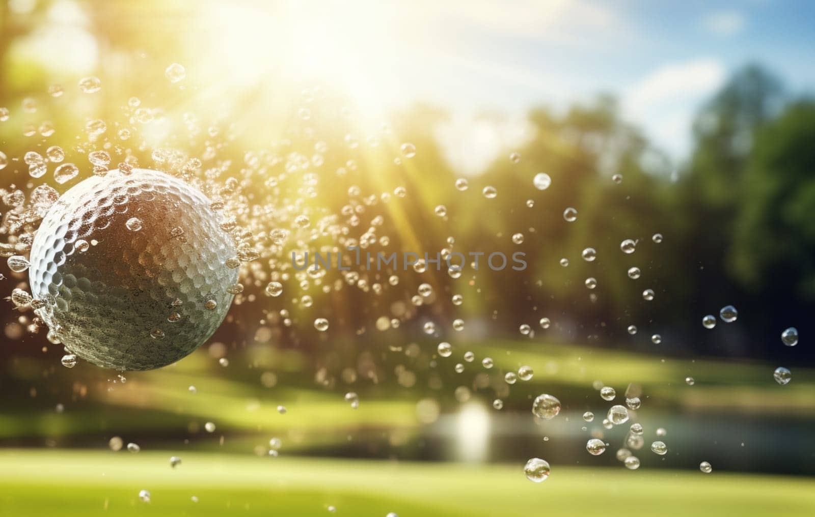 Golf club and ball in grass. High quality photo