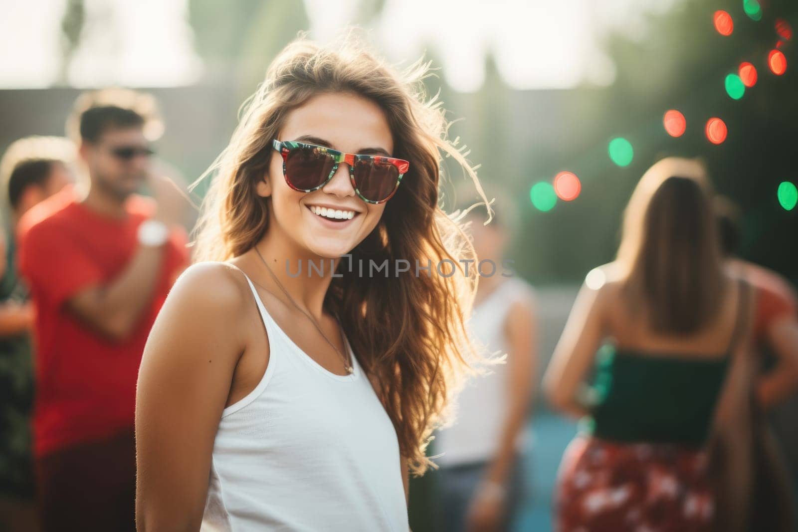 Celebrating christmas and new year in hot countries. portrait of a happy teen girl in santa hat celebrating christmas in pool party. AI Generated