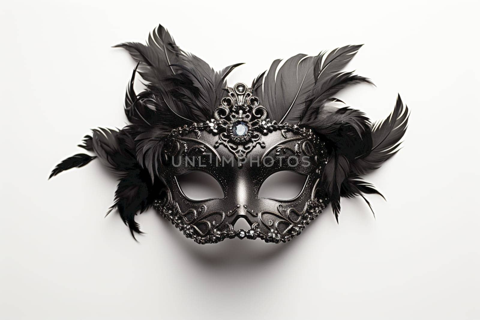 Carnival mask with feather isolated on white background. High quality photo