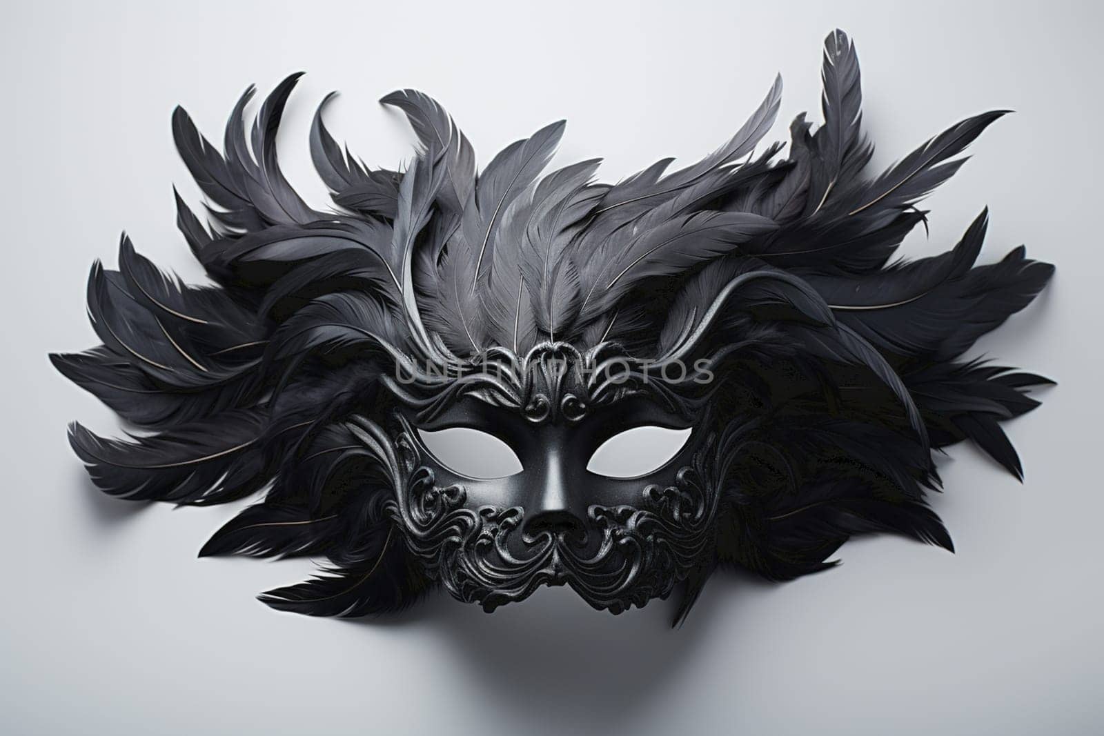 Carnival mask with feather isolated on white background. High quality photo