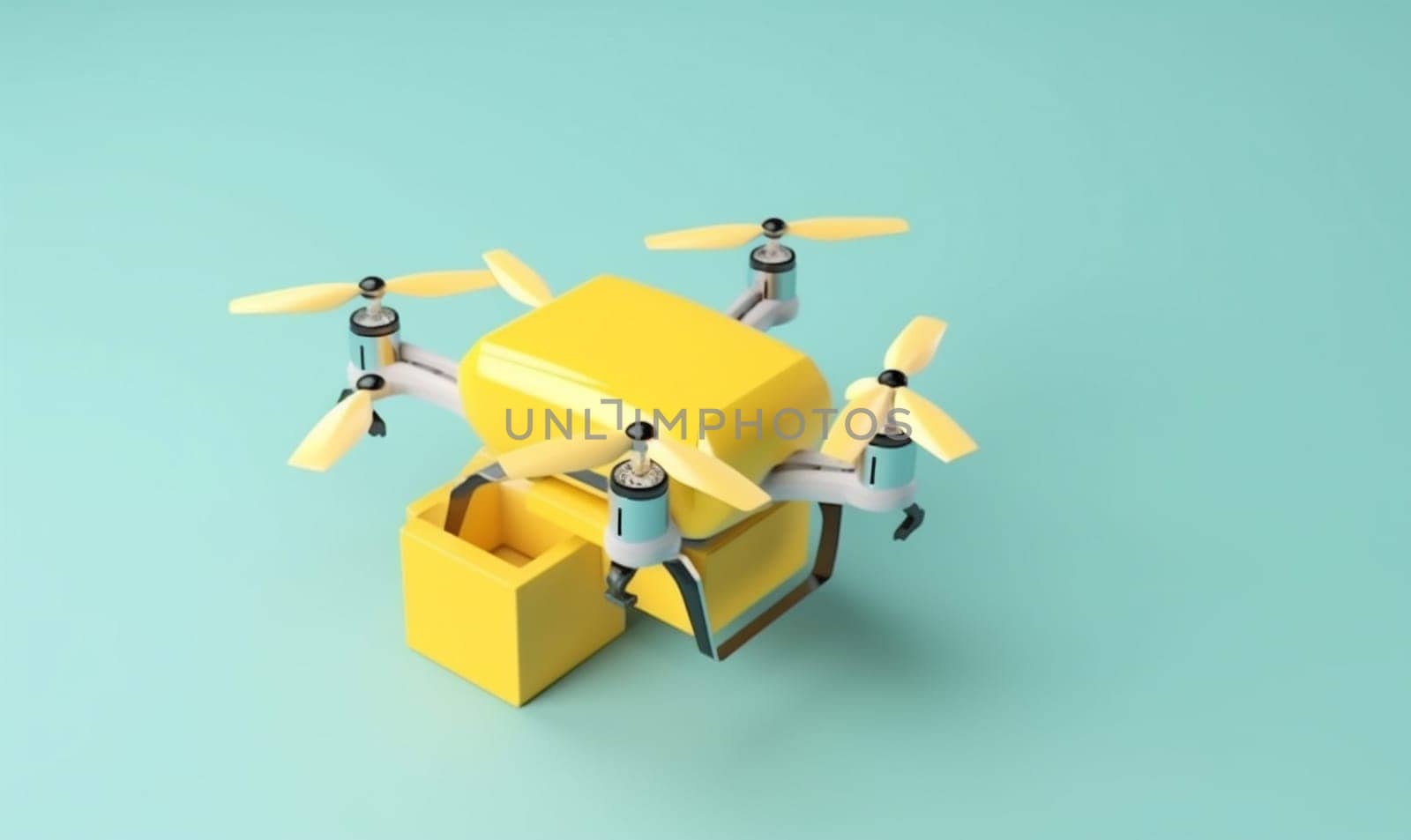 fly drone package air transport vehicle blue innovation aircraft speed helicopter technology box cargo aerial fast delivery business mail service. Generative AI.