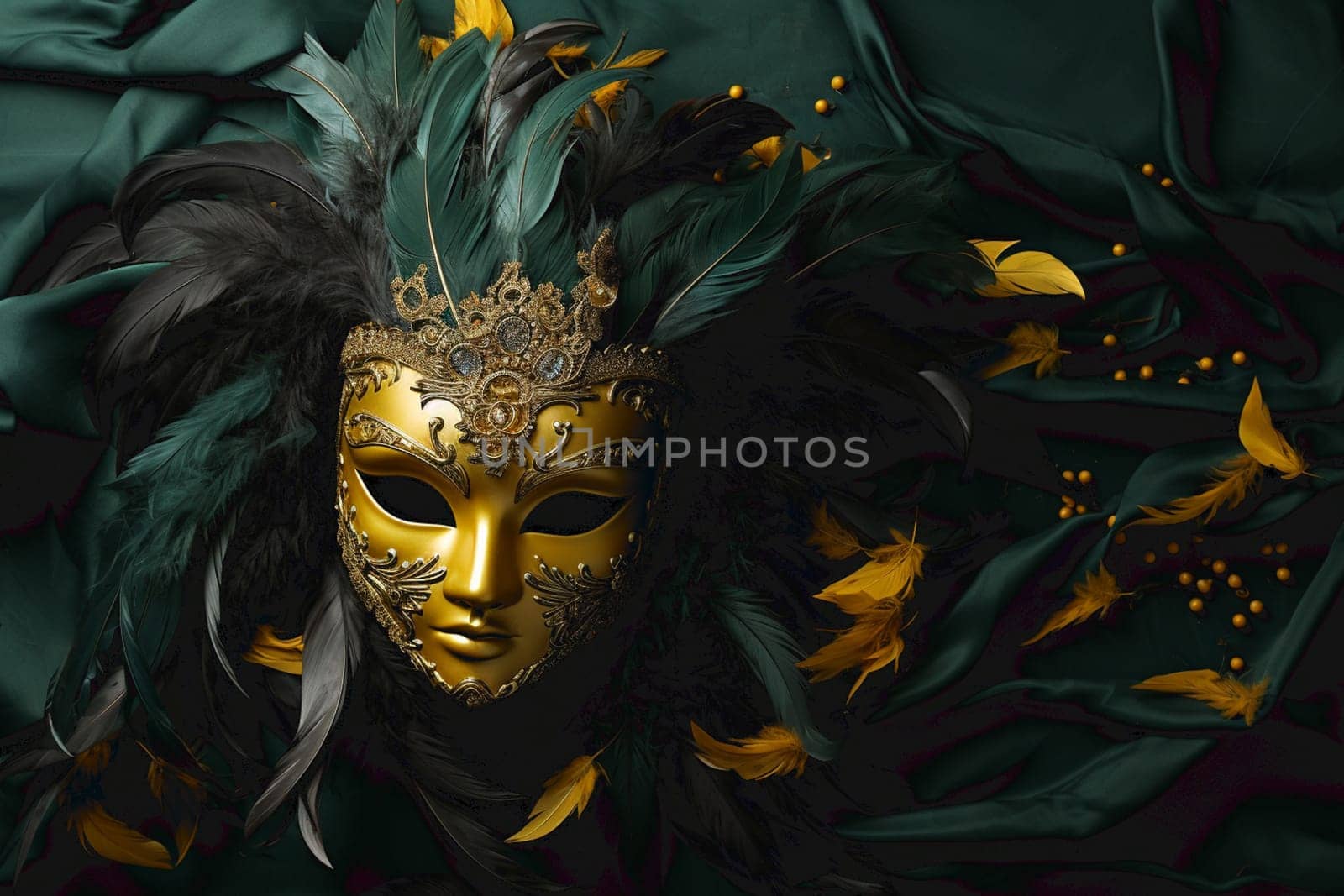 a mask and a rose on a black background. High quality photo