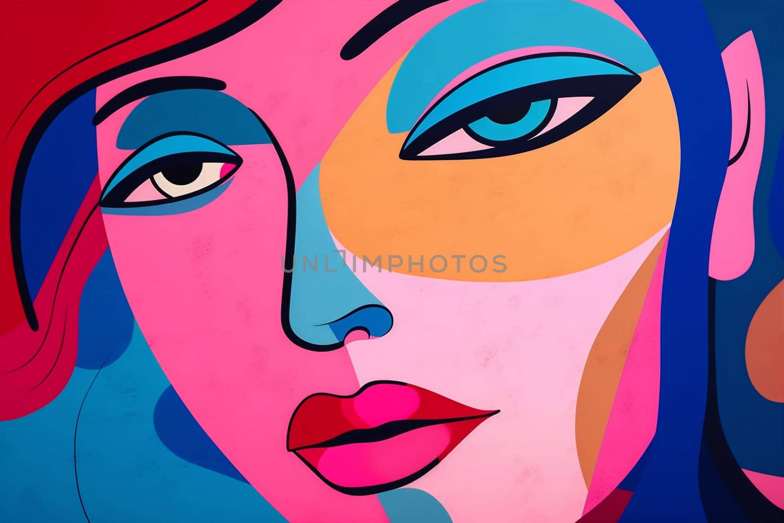 woman abstract print portrait lifestyle modern poster minimalist graphic modernism abstract illustration cubism style cubist sport woman line fashion face competition concept. Generative AI.