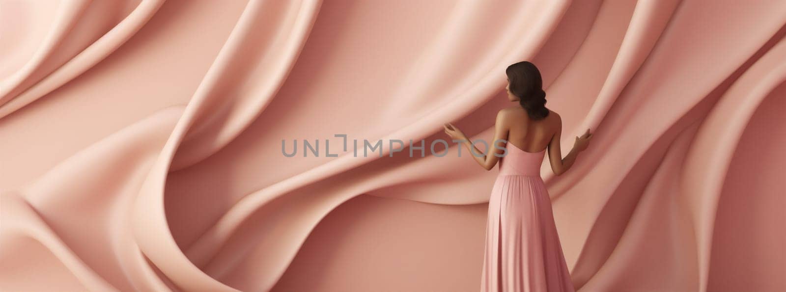 beautiful woman gown clothes fabric white elegant wind elegance flowing model beauty person beige motion flying dress flower fashion isolated background young. Generative AI.