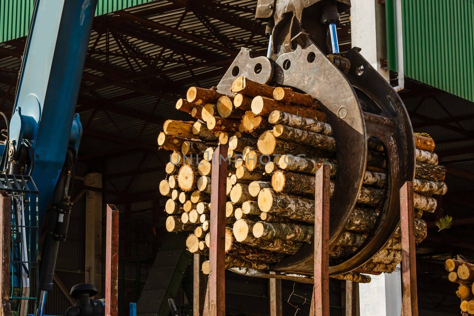 Log loader or forestry machine loads a log truck by Andelov13