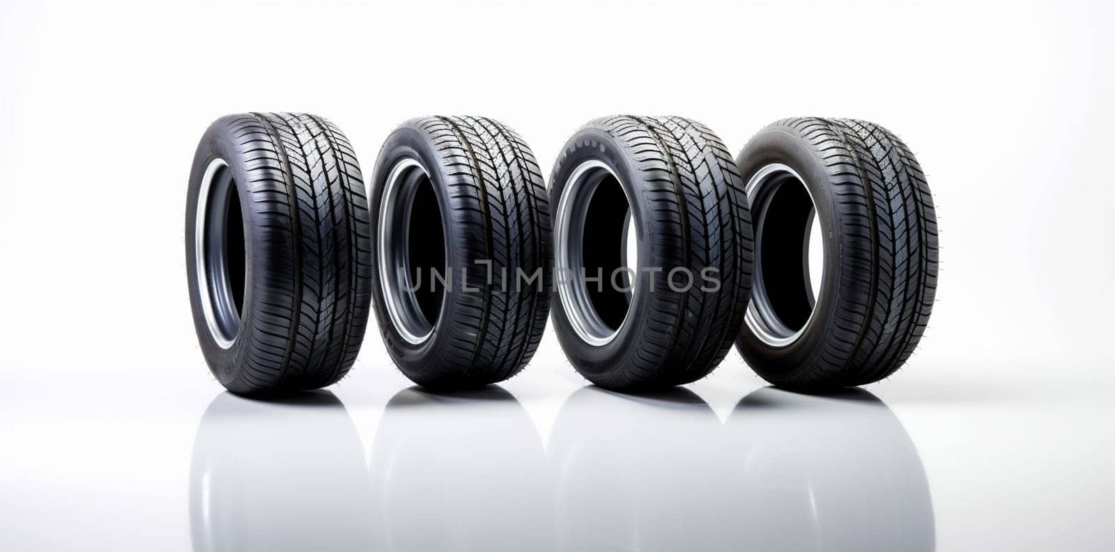 wheel tire automobile speed object tyre rubber auto isolated car background. Generative AI. by Vichizh