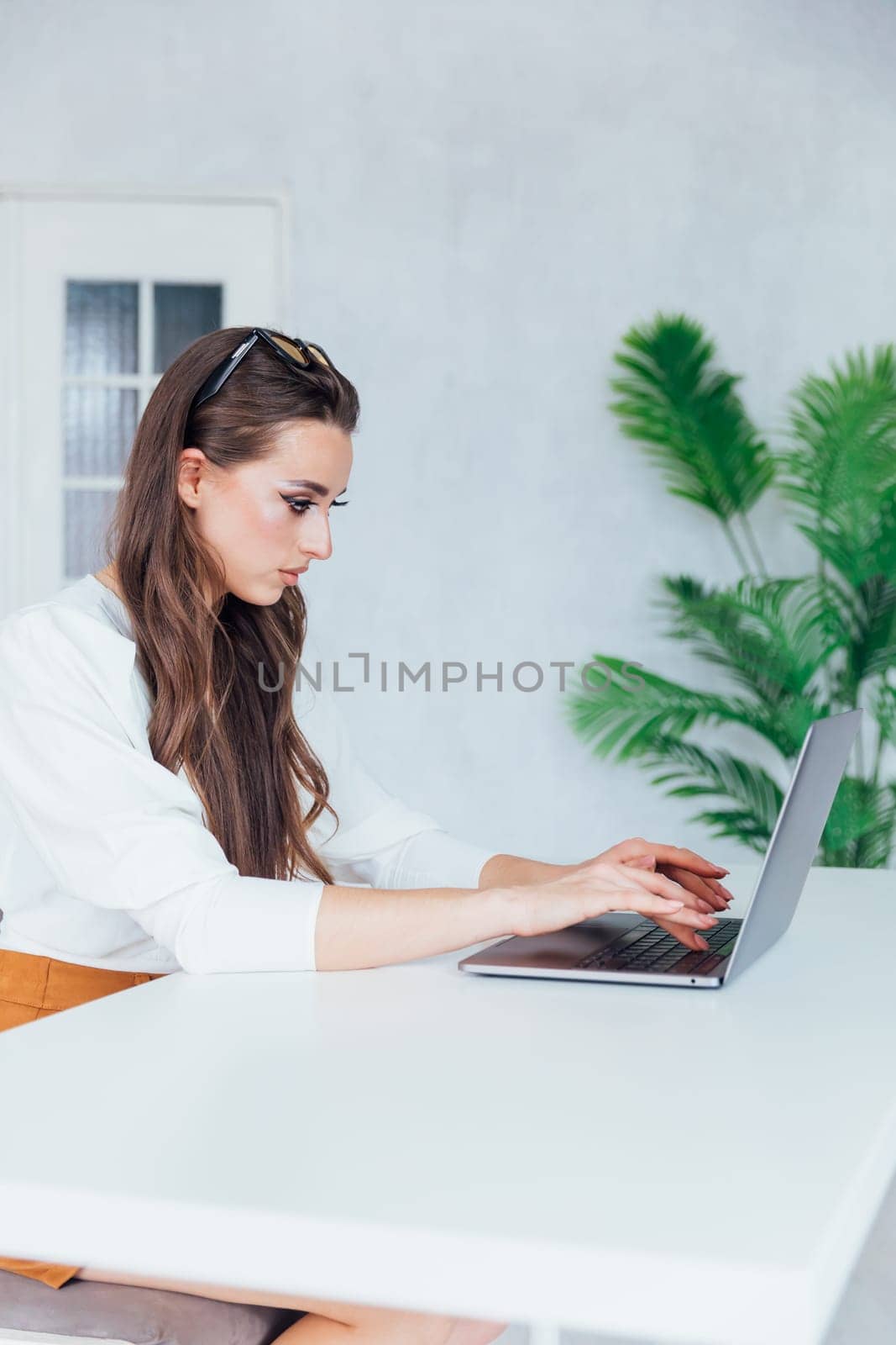 woman with laptop computer remote work internet conversation online communication communication by Simakov