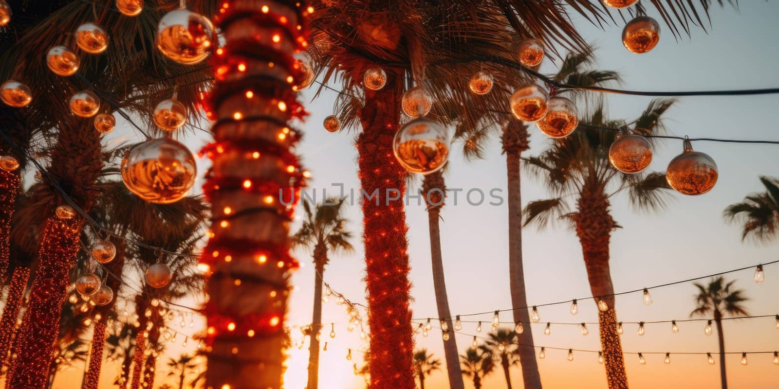 Palm trees with christmas lights. AI Generated by Desperada