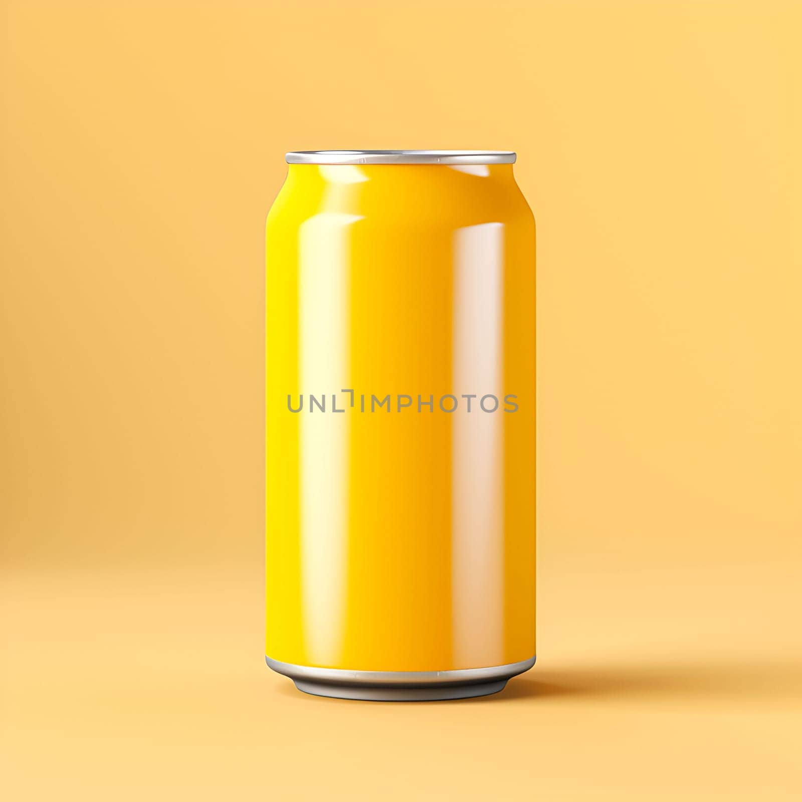 Yellow aluminum cans isolated on yellow background. Mockup for soda water, soft drinks concept, beer