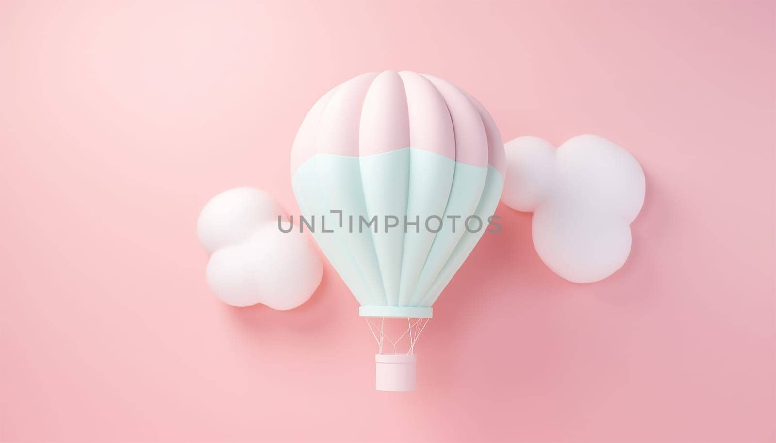 Cute pastel hot air balloon flying in the air. Design illustration of scene with hot air balloons float up in the sky on 3D paper art style. Hot air balloon float up in the sky. pastel paper cut and craft style., illustration. Pink,purple and blue color Copy space by Annebel146