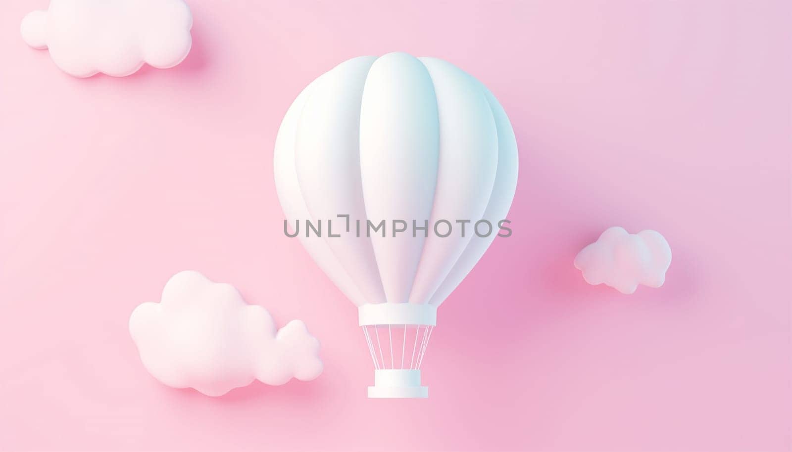 Cute pastel hot air balloon flying in the air. Design illustration of scene with hot air balloons float up in the sky on 3D paper art style. Hot air balloon float up in the sky. pastel paper cut and craft style., illustration. Pink,purple and blue color Copy space by Annebel146