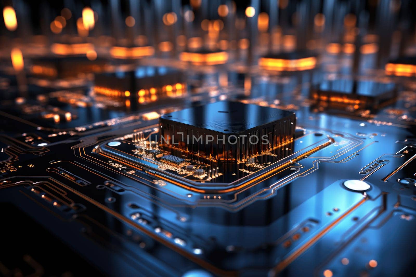 Computer technology image with circuit board background, ideal for various topics related to computers and AI by generated AI by wichayada