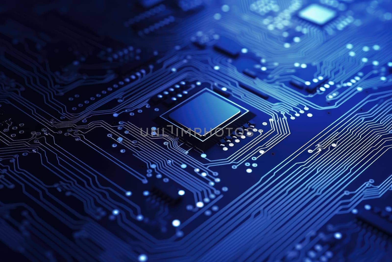 Computer technology image with circuit board background, ideal for various topics related to computers and AI by generated AI.