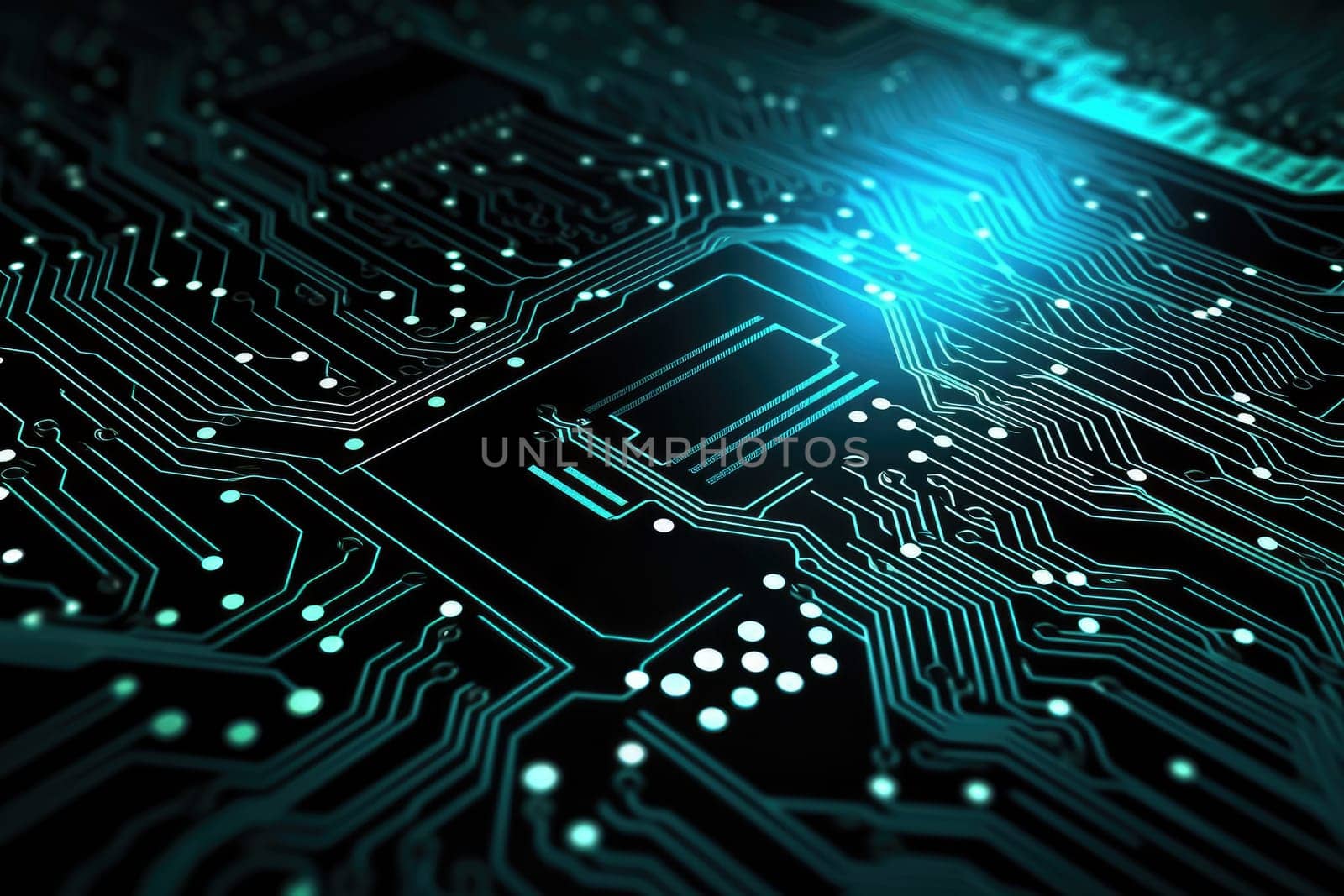 Computer technology image with circuit board background, ideal for various topics related to computers and AI by generated AI.