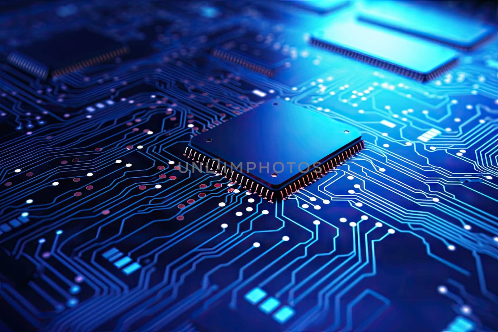 Computer technology image with circuit board background, ideal for various topics related to computers and AI by generated AI by wichayada