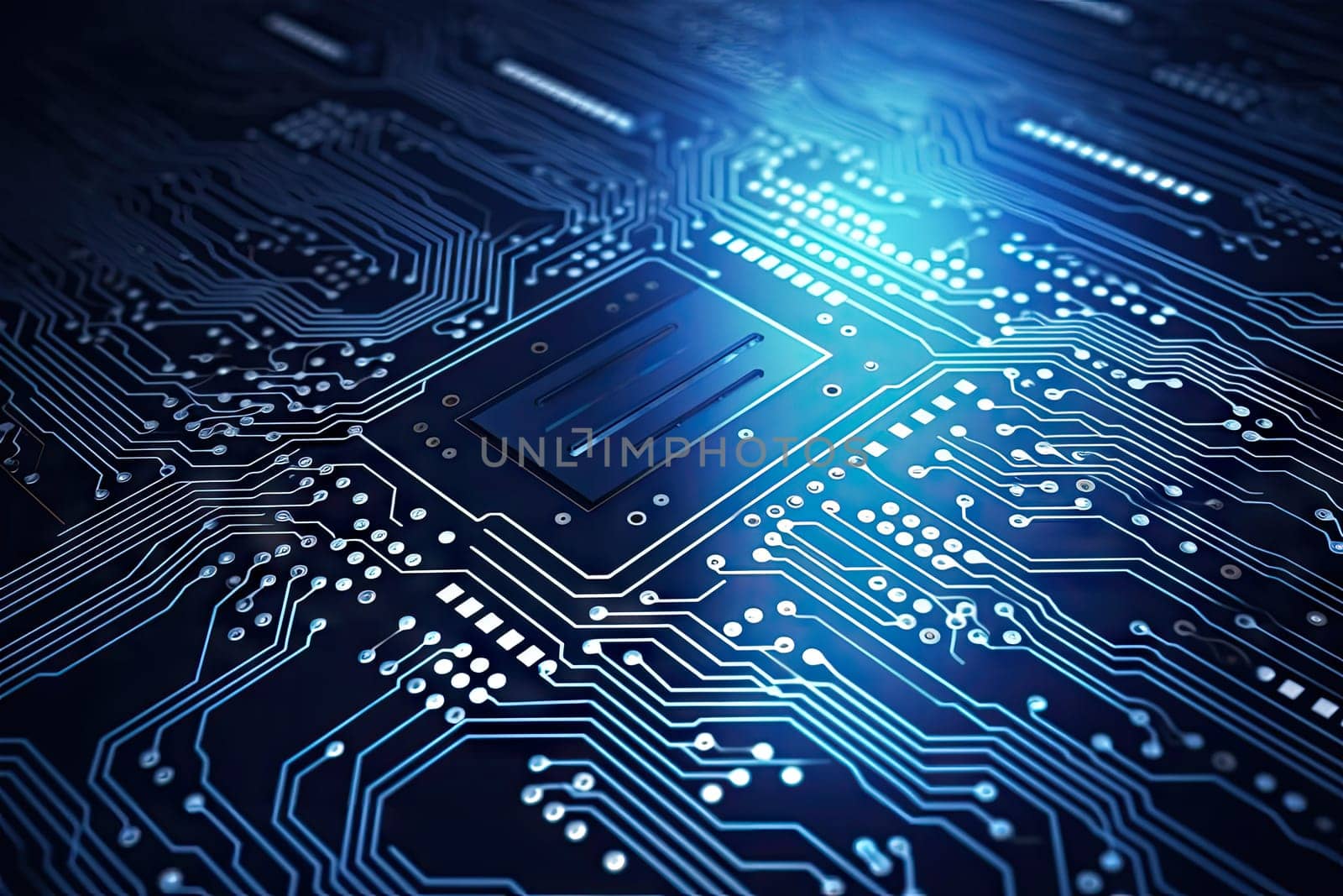 Computer technology image with circuit board background, ideal for various topics related to computers and AI by generated AI.