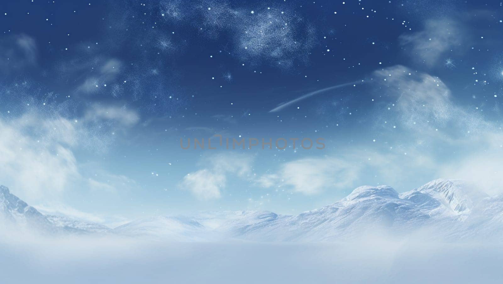 Snowy background. New Year's mood, christmas snowy background. Blue and white shimmer. Snowy hills and sky. by Sneznyj