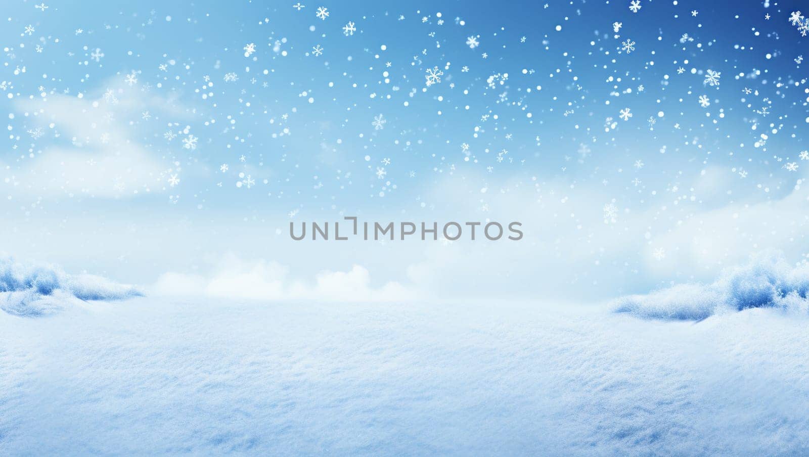 Snowy background. New Year's mood, christmas snowy background. Blue and white shimmer. Snowy hills and sky. High quality photo