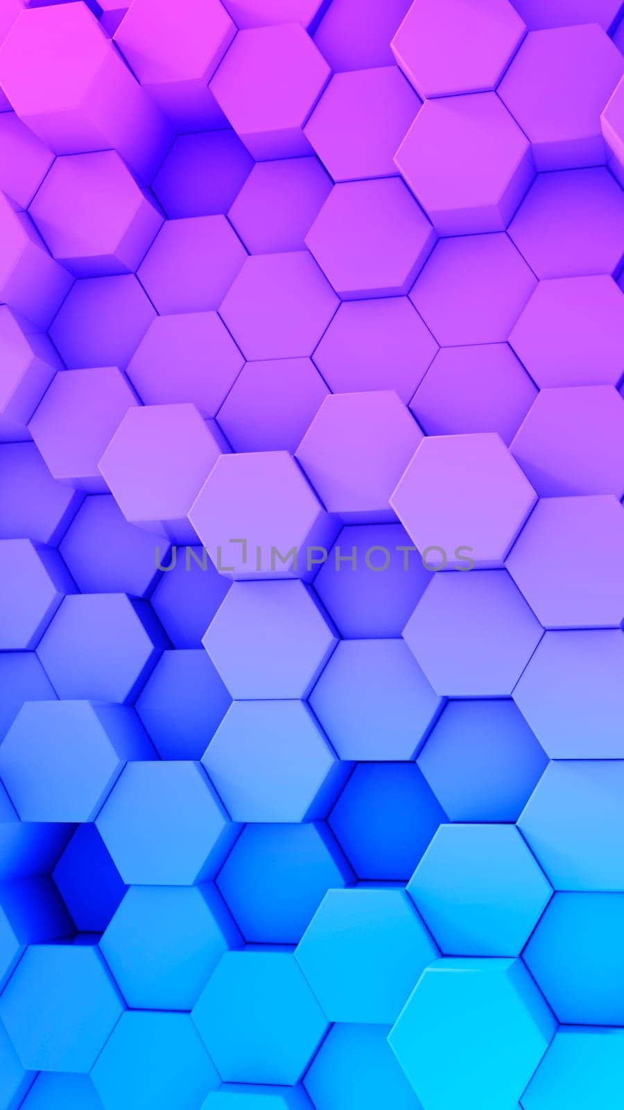 3d abstract hexagon background with ultraviolet gradient color. 3D render.
