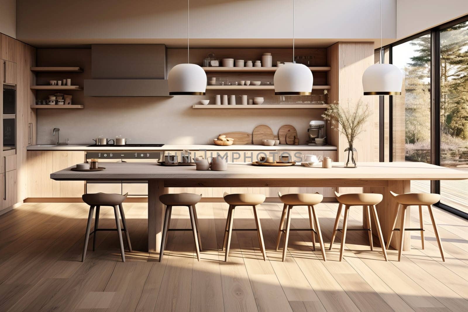 Modern bright dining room in a country house.