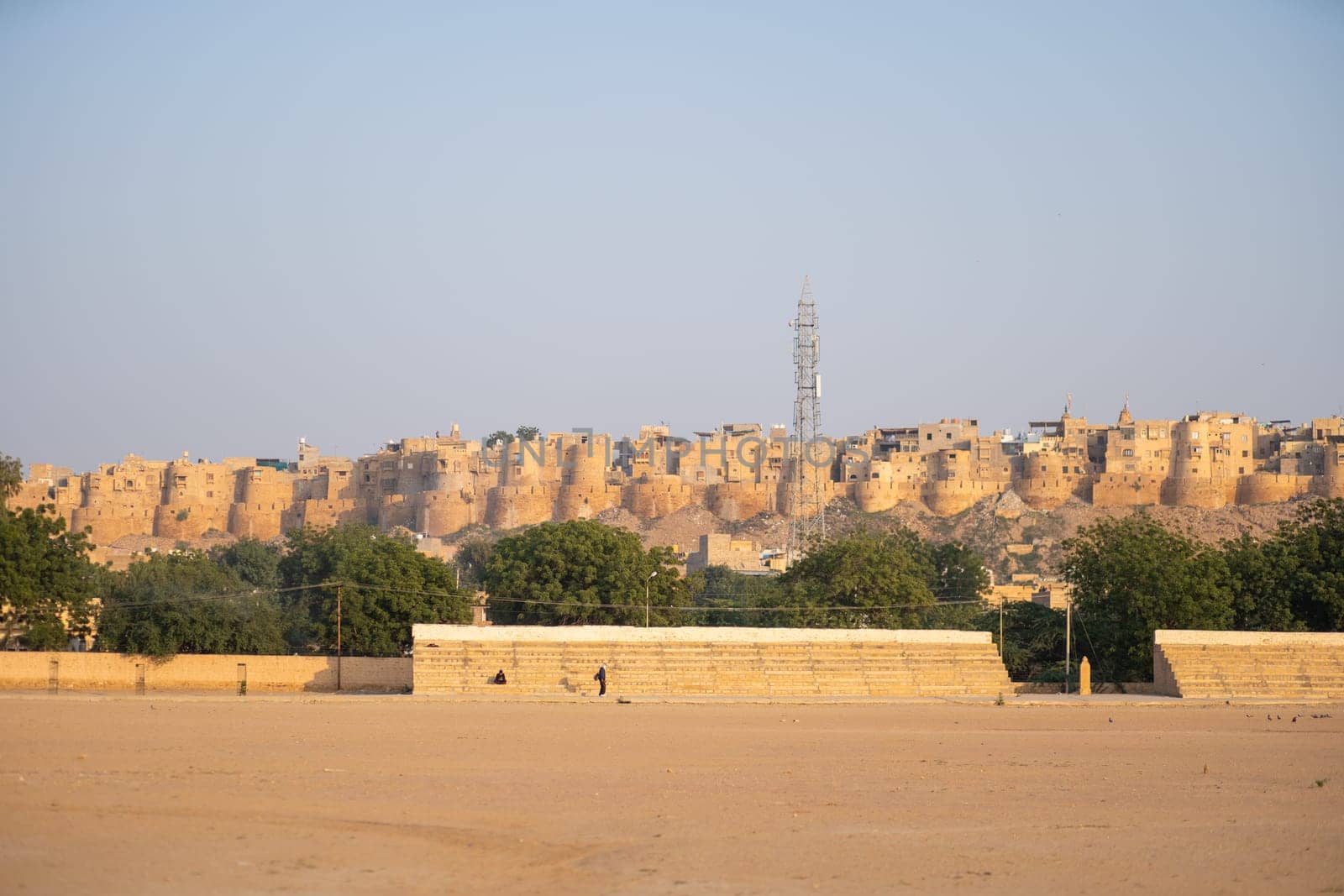 Jaisalmer, India - December 7, 2019: Historical Jaisalmer Fort as seen from the Shaheed Poonam Singh Stadium