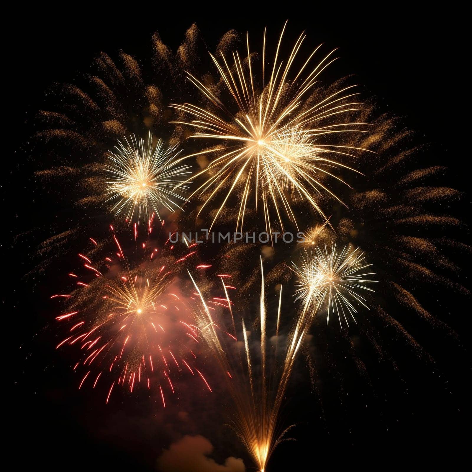 beautiful colorful firework display set for celebration happy new year and merry christmas and fireworks on black background by Costin