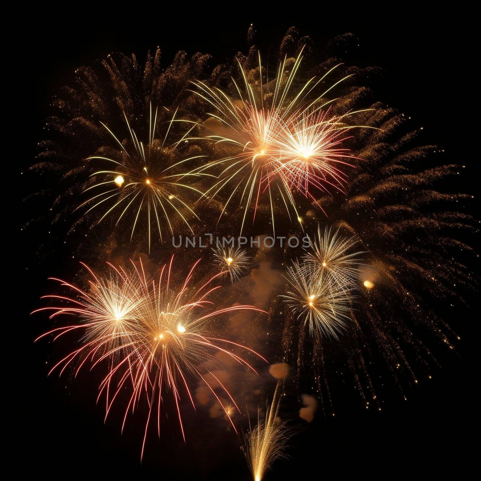 beautiful colorful firework display set for celebration happy new year and merry christmas and fireworks on black background. High quality image